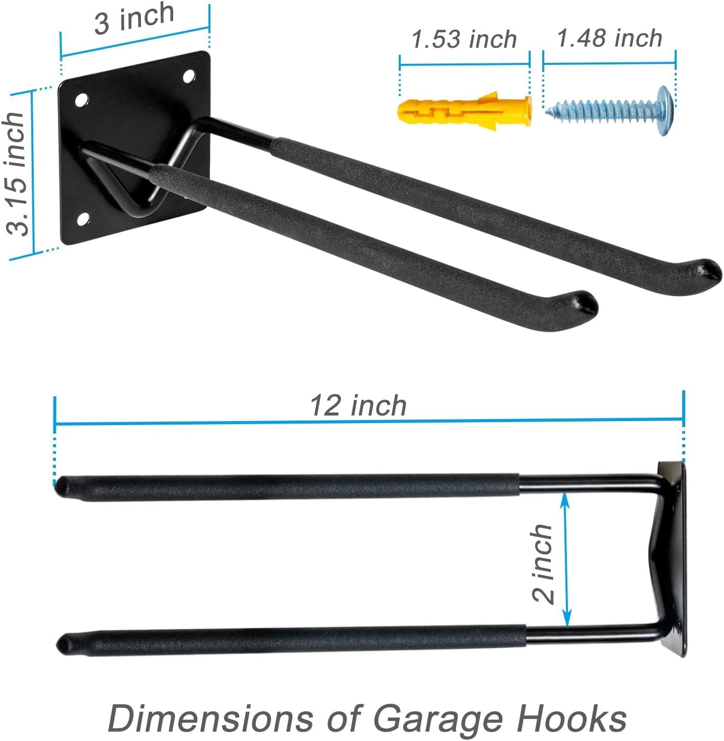 2Pcs Shovel Holder Wall Mount, Ladder Hangers, Rake Racks, Large Garden Tool Hook Organizers, Heavy Duty Garage Utility Hooks for Hanging Yard Tools, Chairs, Bikes and More
