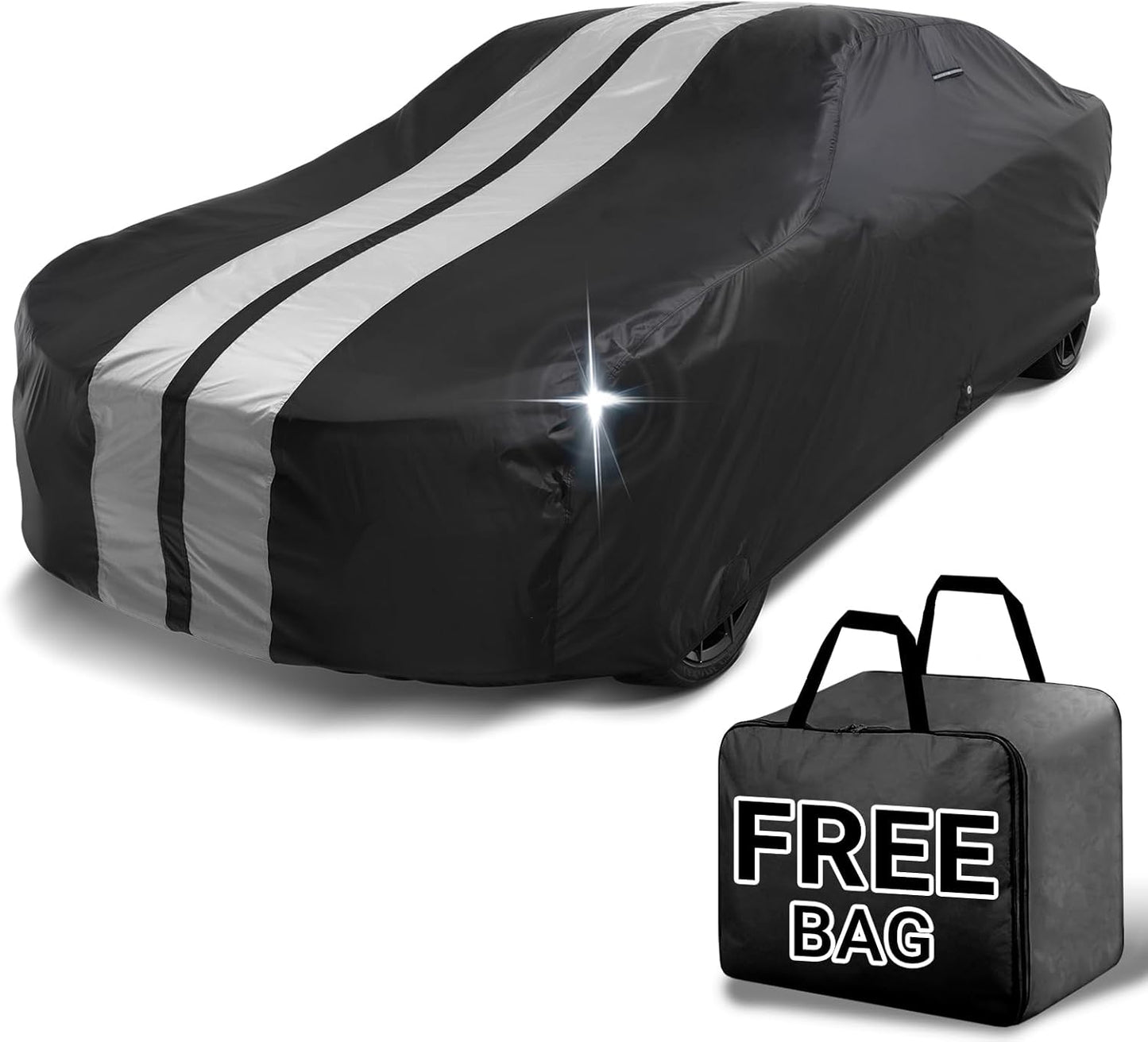 iCarCover Custom Car Cover for Buick Riviera (1979-1985) Waterproof All-Weather Rain Snow UV Sun Protector Full Exterior Indoor Outdoor Car Cover (Stripe - Black/Gray)