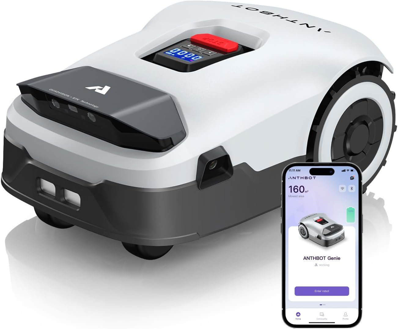 Genie600 Robot Lawn Mower - NO Wire, Full Band RTK+4-Eye Vision Robotic Lawnmower for 0.23 Acre, Auto Mapping, Multi-Zone Management, Accurate Obstacle Avoidance, Intelligent Path Planning