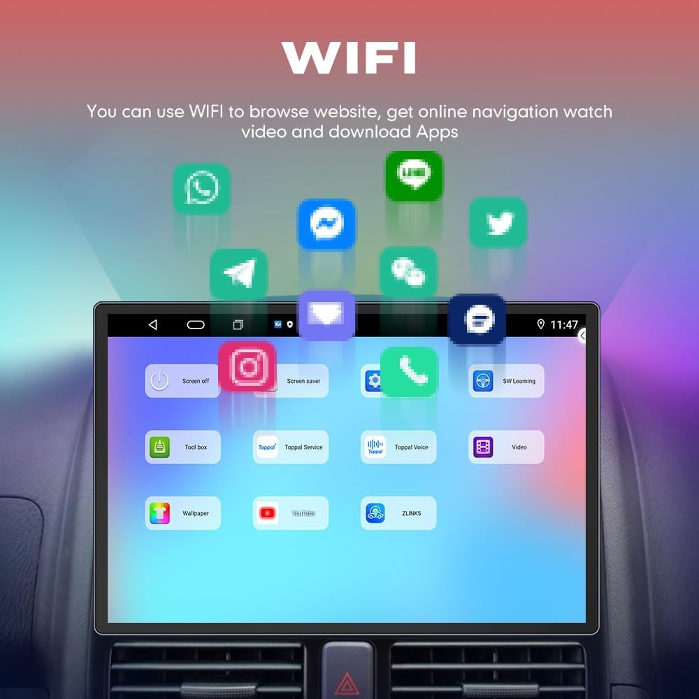 Kunfine Car CarPlay Android Auto Navigation Stereo GPS Radio Camera Display 13.1" QLED Touchscreen Headunit Tablet Media Player for Peugeot 301 2013-2022, if Applicable Octa Core 2G+32G Gloss Black