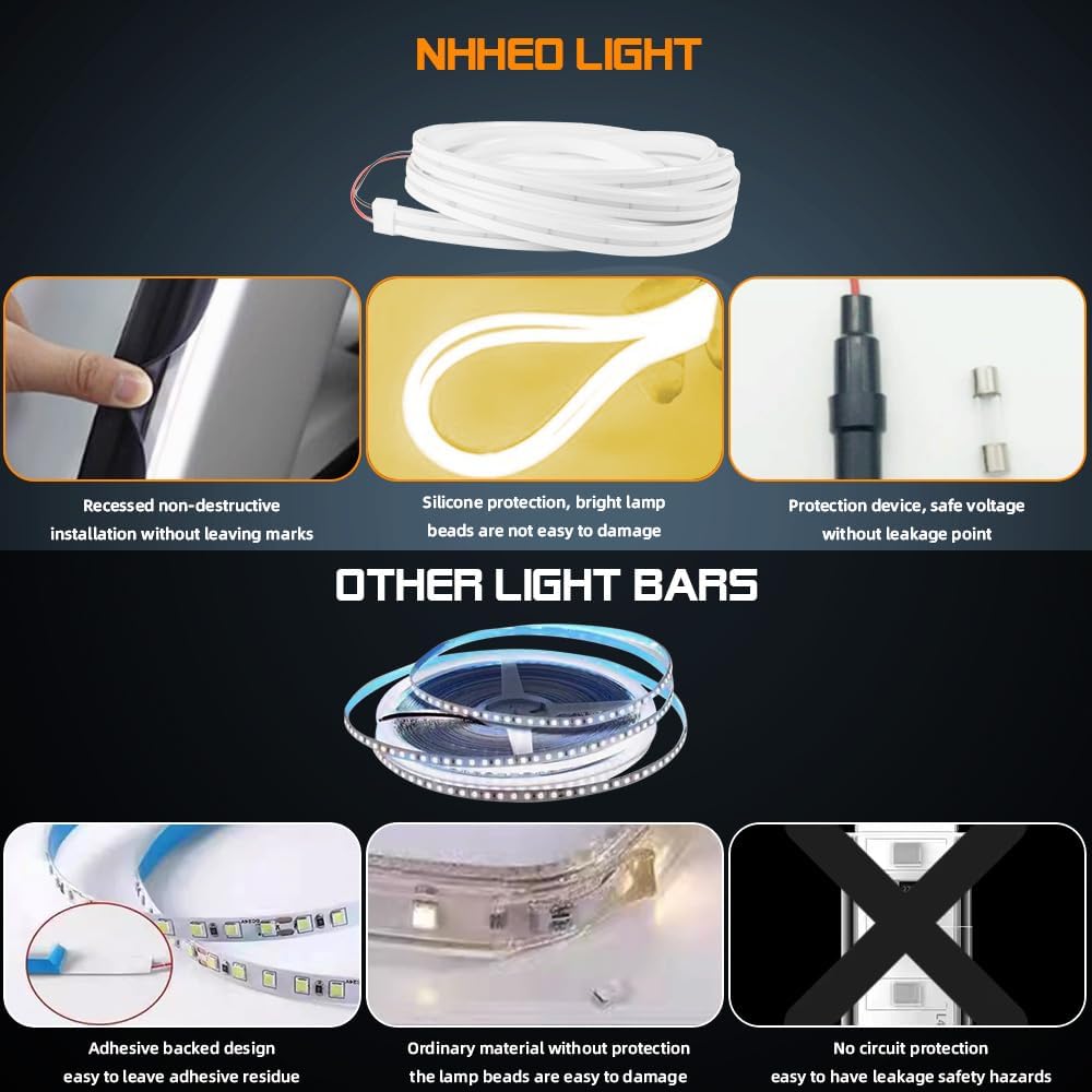 Car LED Strip Light For Trunk, 158Inch IP67 Silicone Waterproof Neon Light Strip Embedded, Flexible Cutting Universal Auto Interior Lights(Warm White)