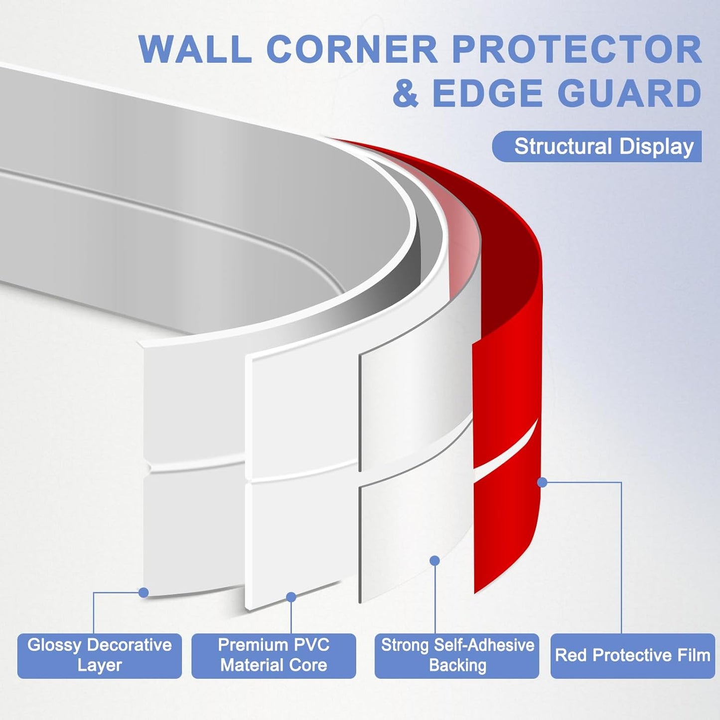 Wall Corner Protector Moulding Trim Peel and Stick Wall Corner Guards Trim Flexible Self Adhesive Edge Protector Moulding, 0.8 in x 20 Ft, Silver