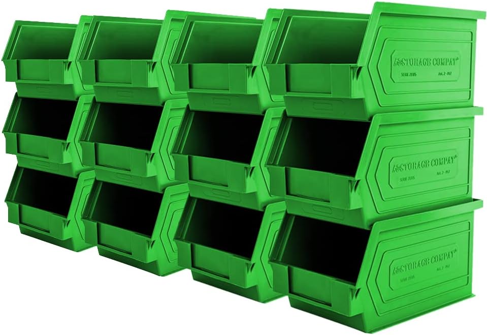 Storage Bins - drawer organizer Zeus 2PLZ - Ideal for Warehouses, Workshops and Assembly Lines, Screws and Tool Storage, Plastic Storage Bins, Green, 9.06" x 5.51" x 5.12", Pack x12