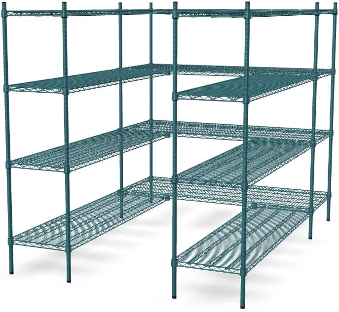 NSF 5' x 7' Walk-in 4-Tier Shelving Unit Kit with S-Hooks, Commercial Storage Rack Unit, Organizer Shelves System Kit, Heavy Duty Racking for Storage, Shelving Kits (Green Epoxy)