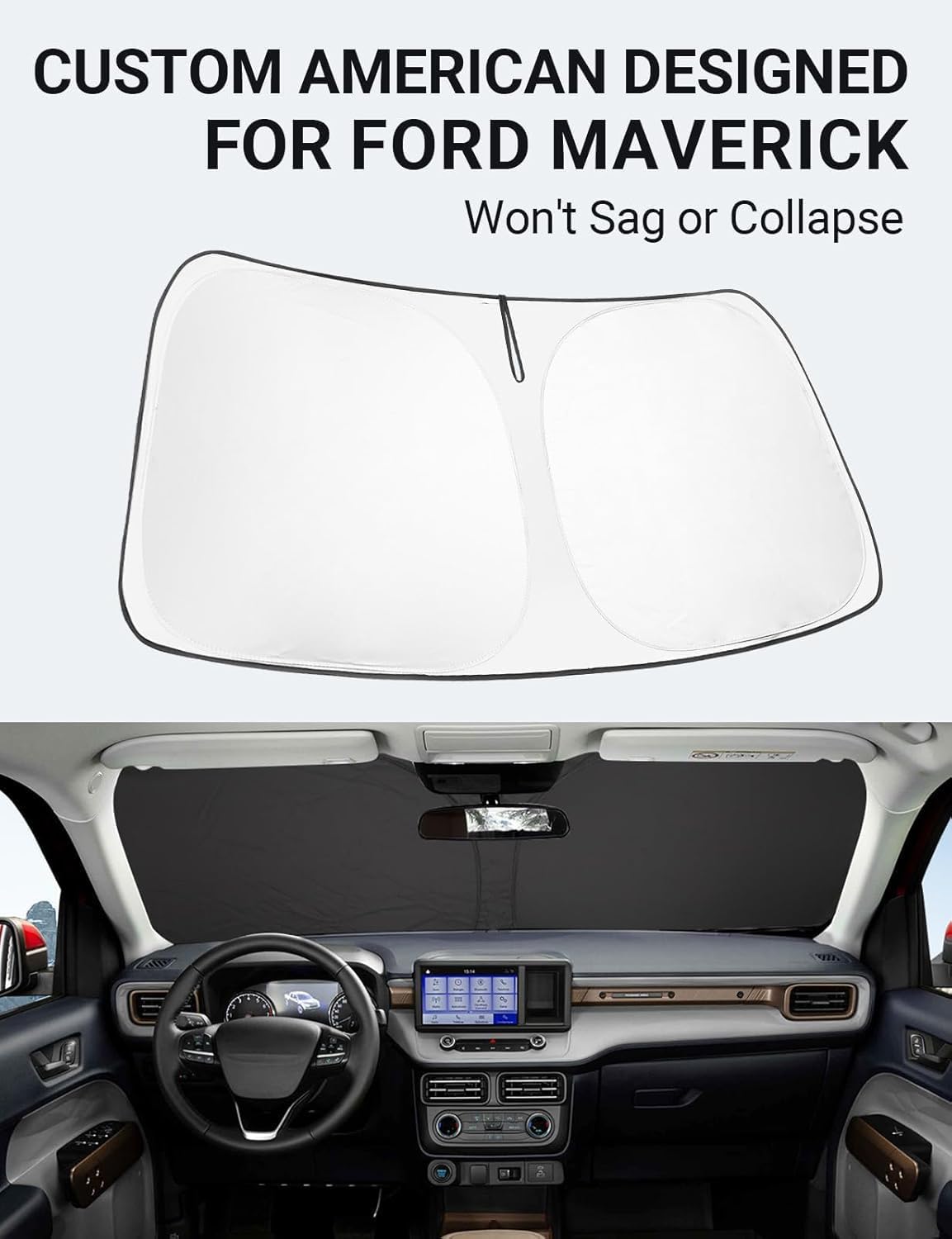 Proadsy 2025 Upgrade Windshield Sun Shade Custom Fit Ford Maverick 2022-2025 4-Layer Foldable Front Sunshade Protector Sun Visor Blocks UV Rays Keep Car Cooler