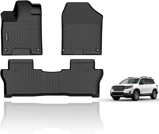 KELCSEECS® Floor Mats & Cargo Liner Custom for Honda Passport 2019-2025 All Weather Protection TPE Floor Liners Front & Rear Row Full Set Honda Passport Accessories Black