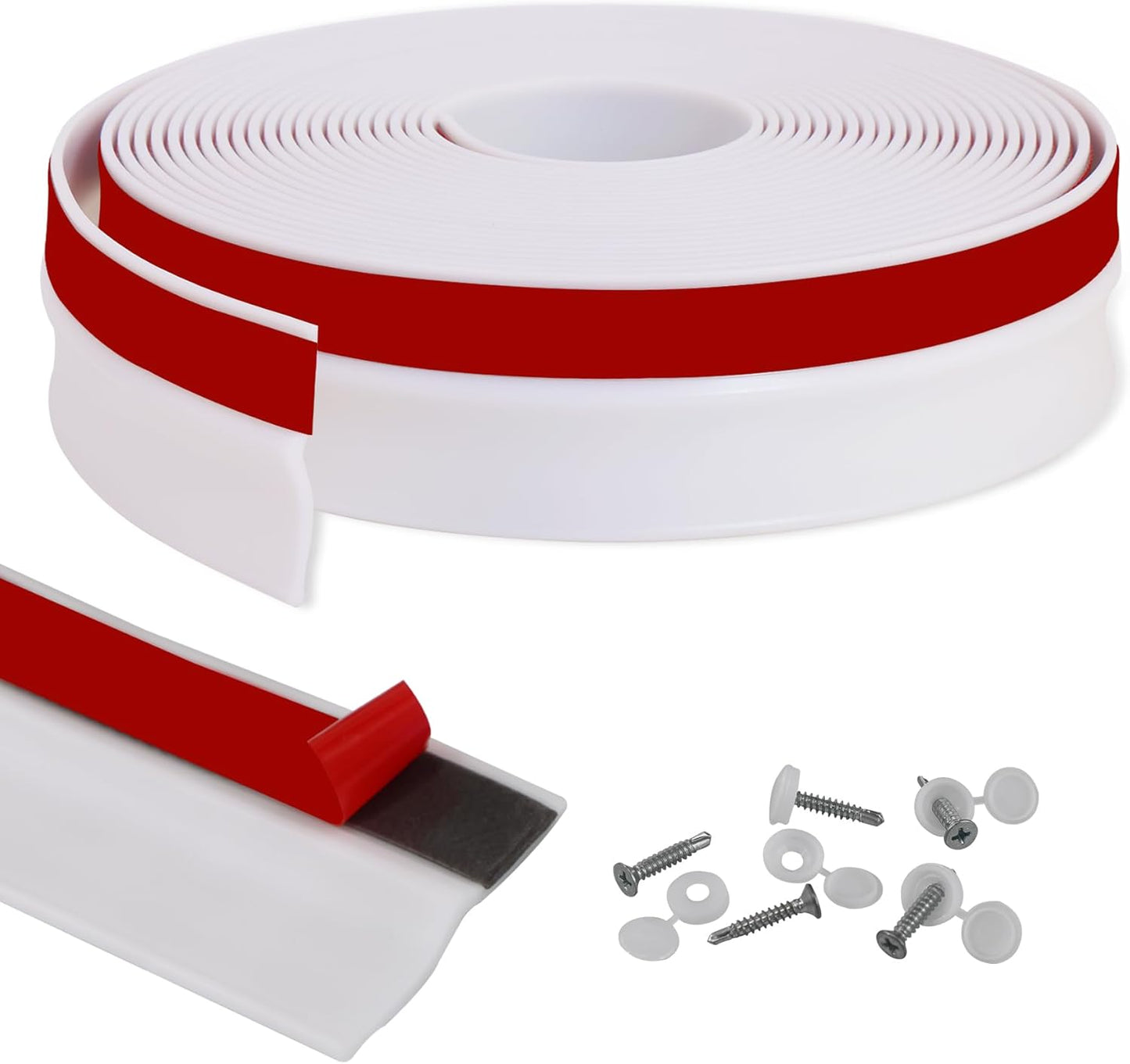 Gaahing Garage Door Top and Sides Seal Strip, Universal Weather Stripping, Self-Adhesive Weatherproofing Molding Trim with 40 Sets of Screws (White, 32.8 FT)