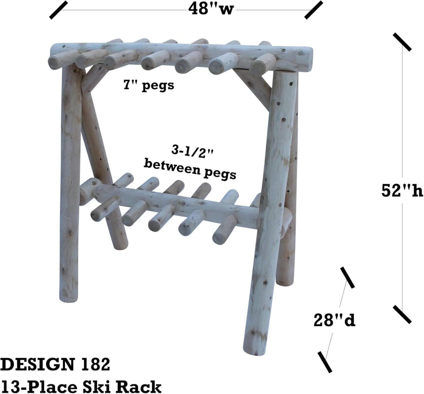 13-Place Freestanding Log Ski Rack Holder, Indoor & Outdoor Snowboard Racks, Standing Storage, Garage Racks for Snow Skis & Poles, Durable Snowboard Rack Garage Storage Organizer - Natural