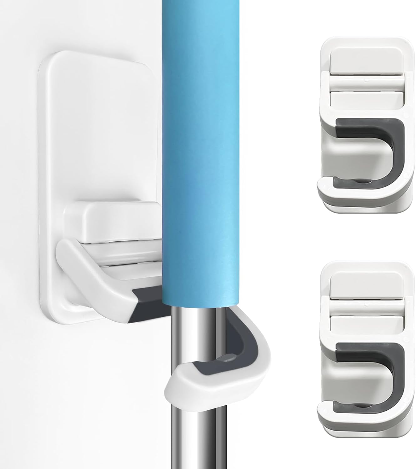 Broom Holder Wall Mount, 2 Pack Broom and Mop Organizer Wall Hanging Self Adhesive, No Drilling, Anti-Slip Broom and Mop Hanger Wall Mount Cleaning Ideal for Bathroom, Kitchen, Garden, Garage