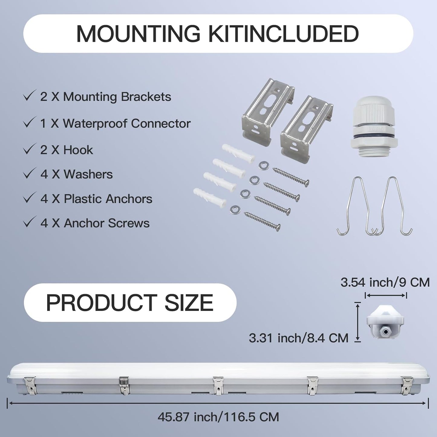 JTT 4FT LED Vapor Tight Light, 60W/50W/40W IP65 Waterproof LED Outdoor Indoor Shop Light 6000K/5000K/4000K CCT, Vapor Proof Fixture for Garage Shop Basement Barn Car-Wash, 4-Pack ETL Listed