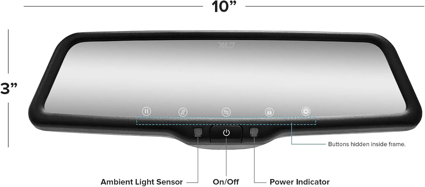 Master Tailgaters 10" OEM Rear View Mirror Dash Cam with 10" LCD Screen | Rearview Universal Fit | 1080p 30fps HD DVR | Dual Way Video Recorder with WiFi | Anti Glare | 1080p Backup Camera Included