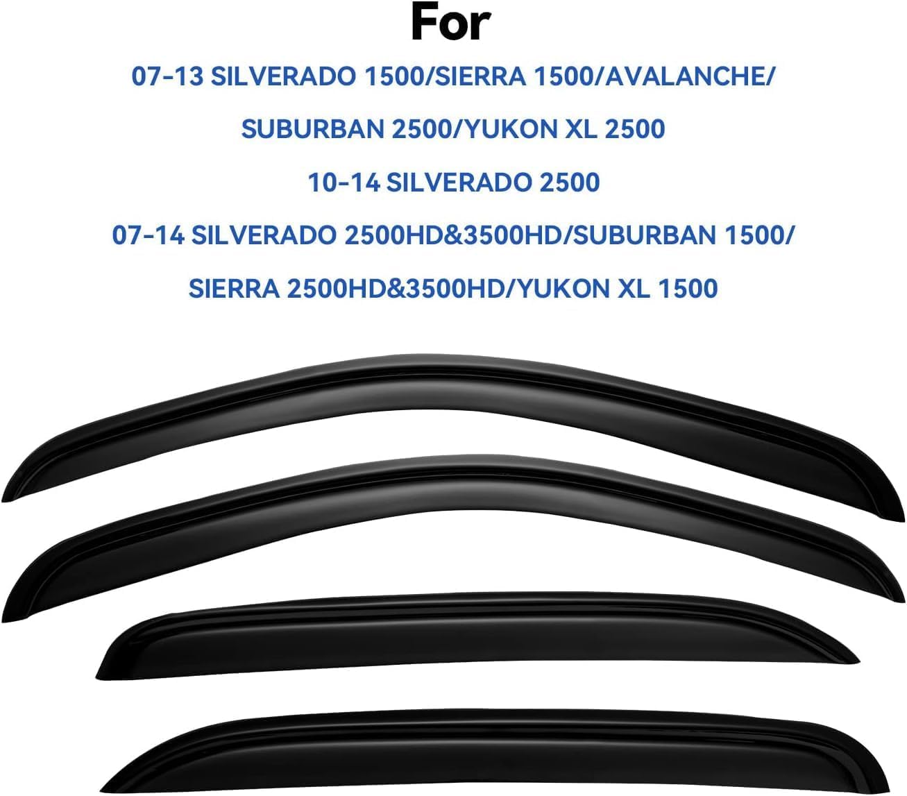 Window Visors Rain Guards for 2007-2013 Chevy Silverado/GMC Sierra 1500/Avalanche Crew Cab, Window Vent Wind Deflectors Visors Shades for 2007-2014 Silverado/Sierra 2500HD-3500HD/Suburban/Yukon XL