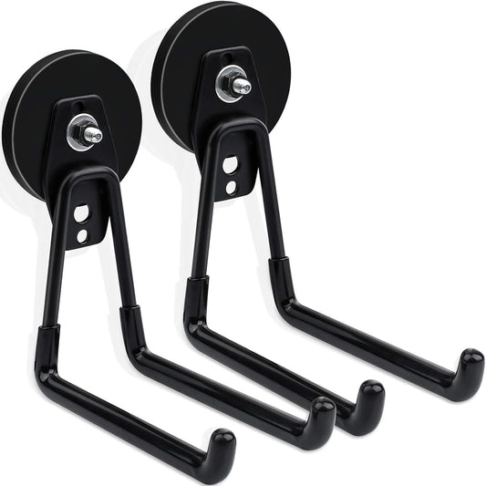2 Pack Magnetic Hooks, Large Manget with Hooks, 2.59" (66 mm) Magnetic Hooks Heavy Duty for Hose, Jig Saw, Circular Saw,Workshop Organization, Tool Hooks for Hammer Drill, Garden Tool, Black