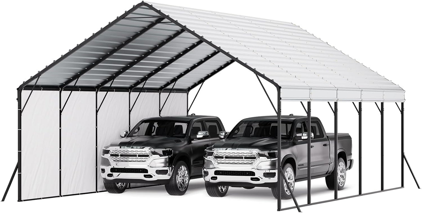 VEVOR 20x24 ft Heavy Duty Metal Carport, Outdoor Car Shelter with Removable PE Sidewalls, Steel Frame Garage for Car, Truck, Boat, Tractor, and Equipment Storage