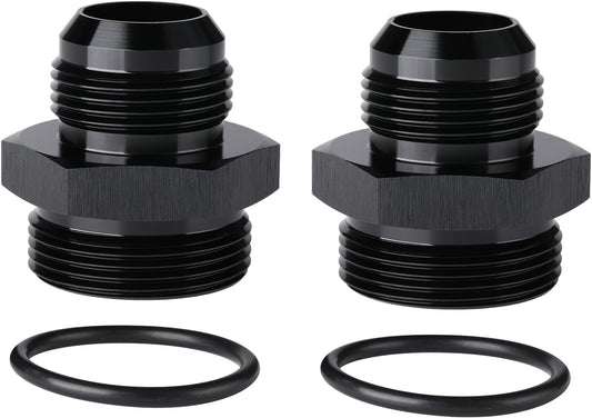 16AN Male Flare to 20AN ORB O-ring Boss Fuel Pump Rail Adapter Fitting Aluminum Black, Pack of 2