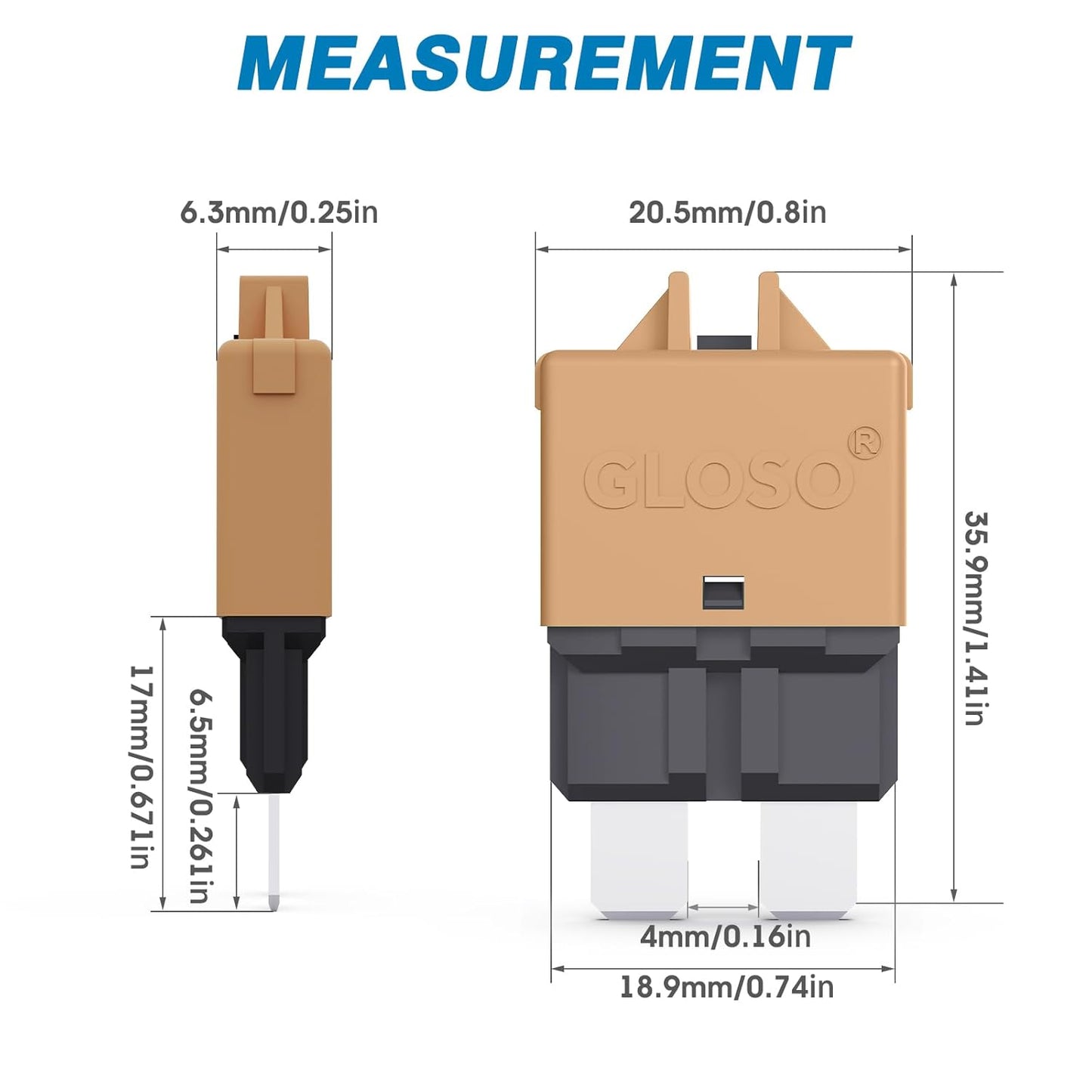 GLOSO Circuit Breakers E39 Manual (T3) Reset Low Profile ATC/ATO (6A - 25 Pack)