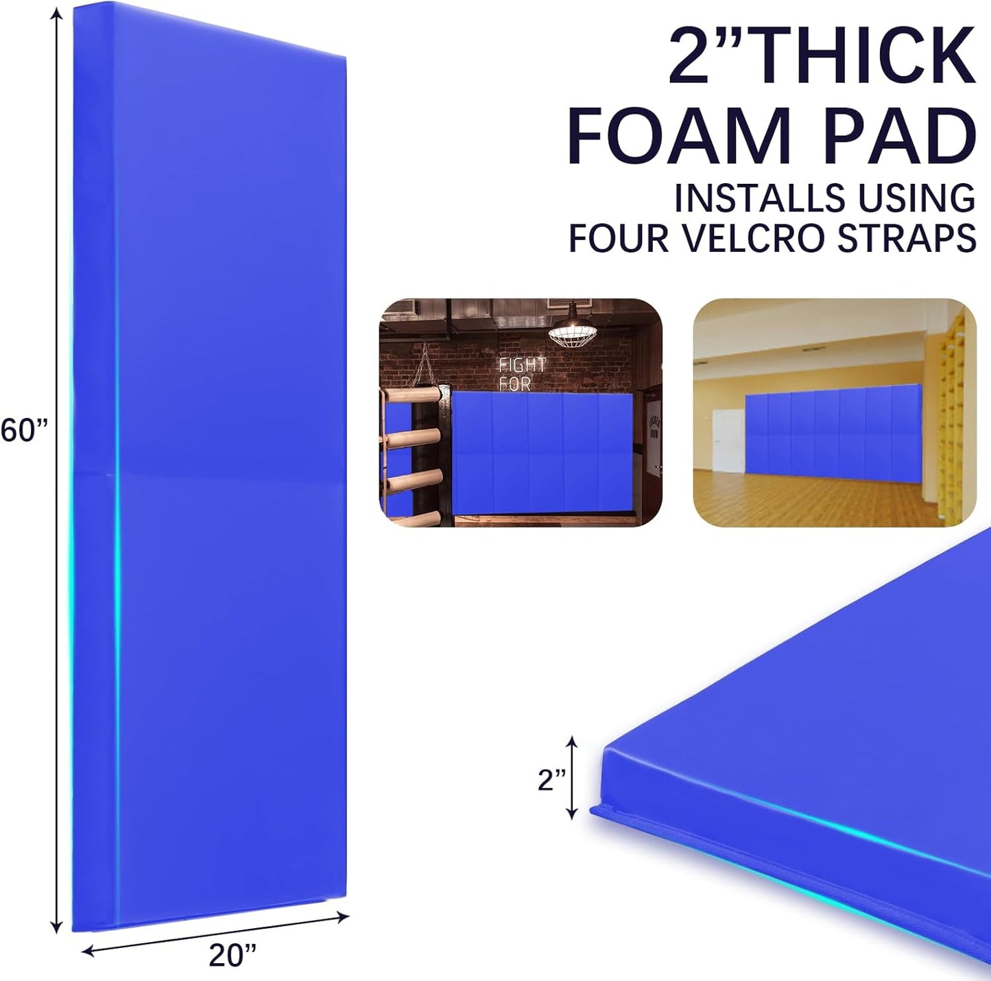 PROGOAL 60"/72" High Gym Wall Padding 2"/4" Thick Foam Basketball Court Wall Mount Protector for Garage Taekwondo Babyroom - Durable Waterproof Anti-Cushion