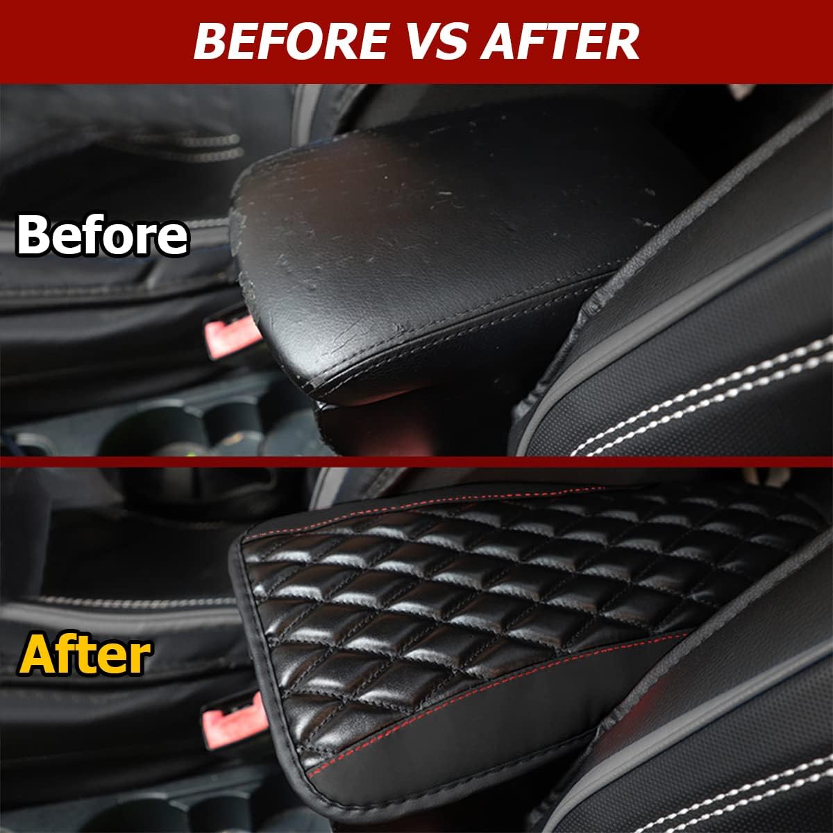 Car Center Console Cushion Pad, Universal Leather Waterproof Armrest Seat Box Cover Protector,Comfortable Car Decor Accessories Fit for Most Cars, Vehicles, SUVs (Black)