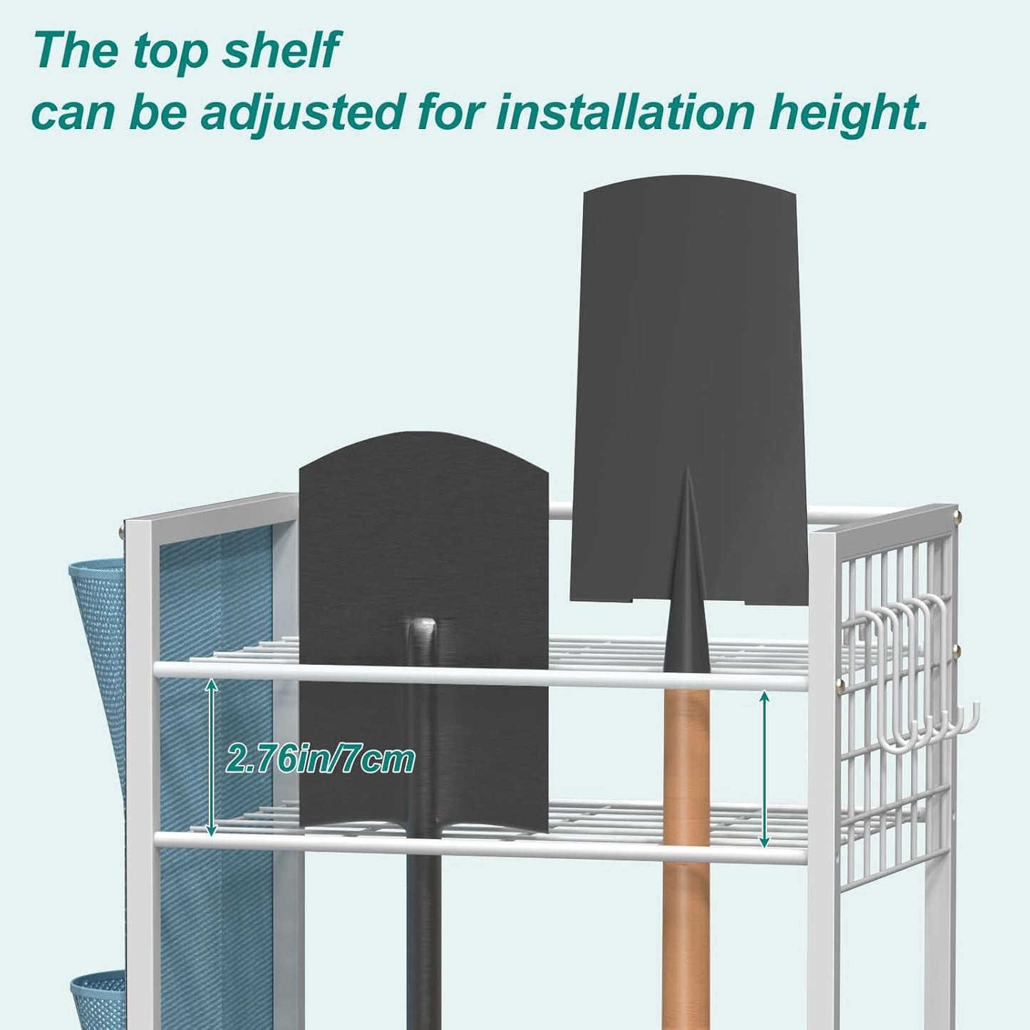 YBING Garden Tool Organizer, Yard Tool Stand with Side Storage Pockets, Yard Tower Rack for Garage Storage, Freestanding Tools Organizers and Storage for Shed, White