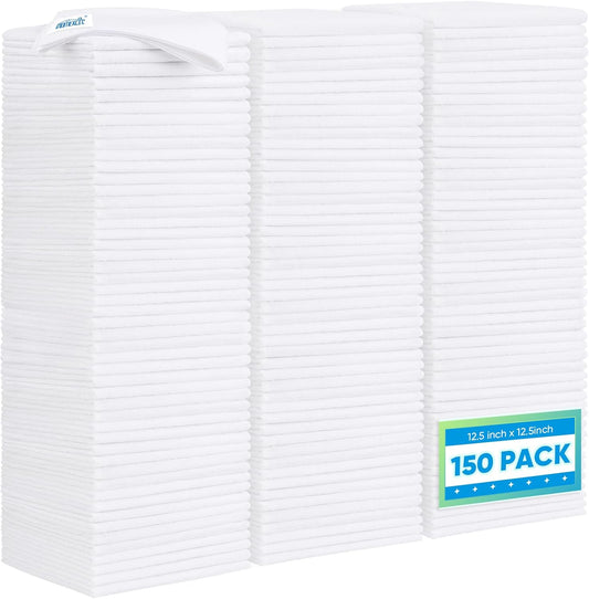 HOMEXCEL White Microfiber Cleaning Cloth 150 Pack, 12.5 x 12.5 inch Microfiber Towels for Car Washing Cleaning Rags for Car, Kitchen, and Window