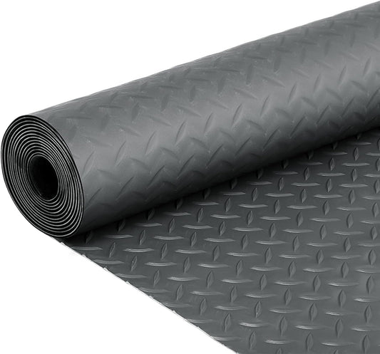 7.5 x 17 FT Garage Floor Mat, Thickened Diamond Plate PVC Garage Parking Mat, Heavy Duty Flooring Roll Mats Waterproof Non-Slip Floor Protector, for Car, Trailer, SUV, Basement, Gym, Shed - Gray