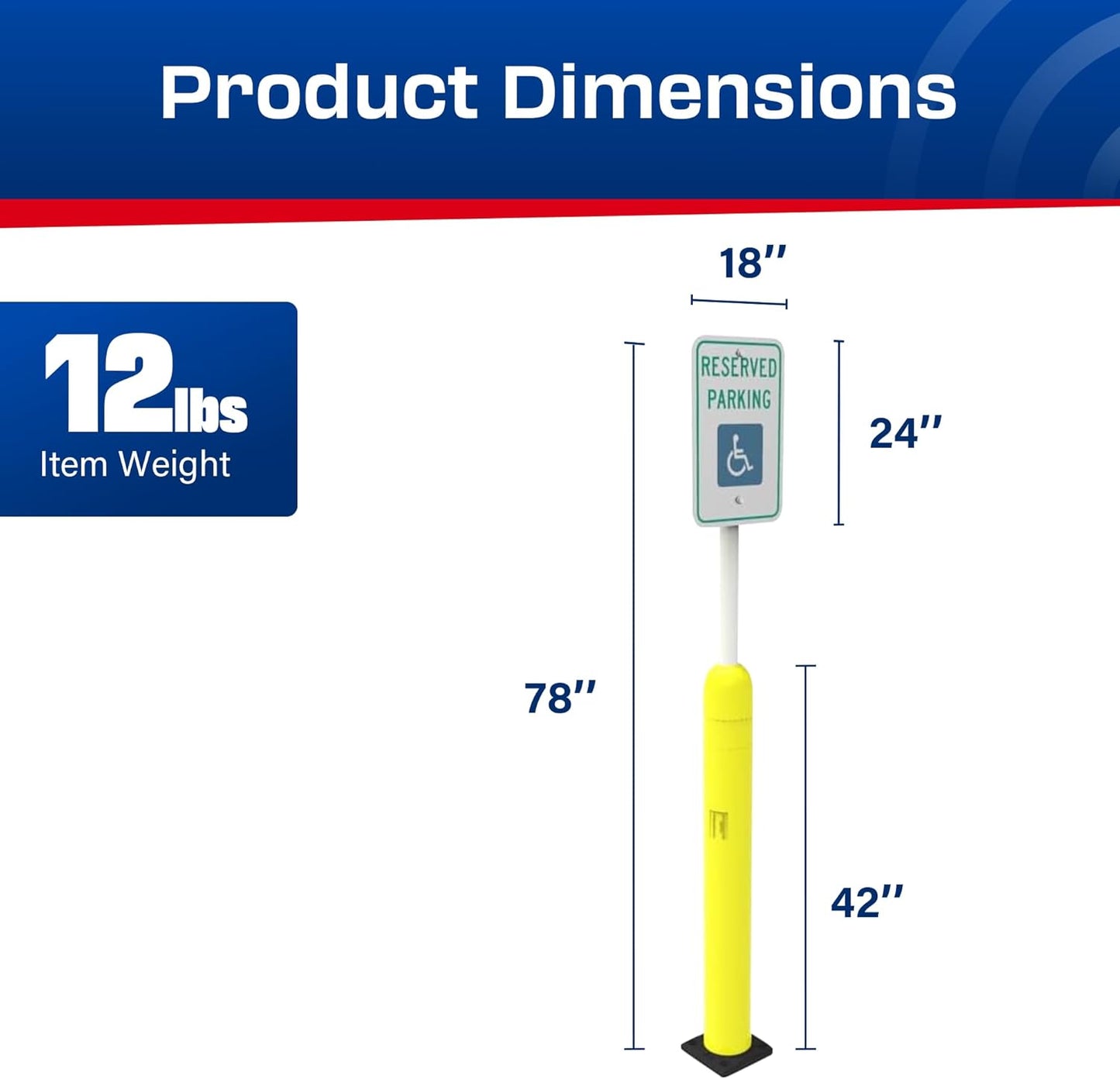 Impact Recovery - Sta-Rite Flexible Sign Post - Sign Holder - Handicap Parking Signs - Made in the USA - 78” with Yellow Bollard - Reserved Parking Signage