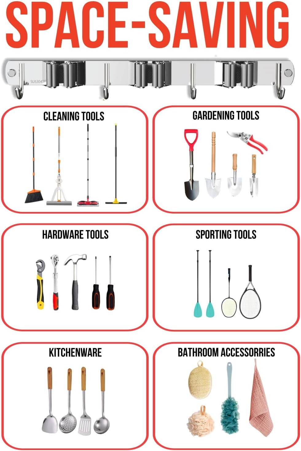 Mop and Broom Holder Wall Mount, Upgraded Broom Hanger Wall Mount, Stainless Steel Broom Organizer for Closet Garage Laundry Room Kitchen Wall Decor(3Racks 4Hooks Silver)