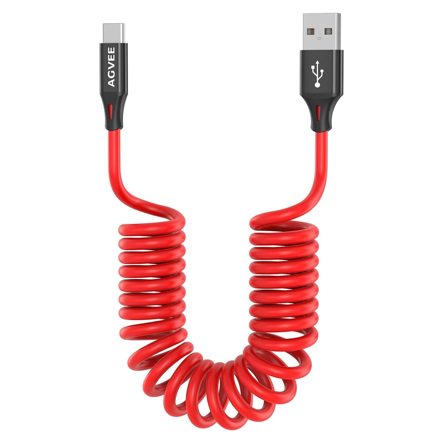 AGVEE 3ft Coiled Short USB to USB-C Charging Cable [USB-IF Certified] 3A Fast Charger Cord in Car for iPhone 16/15 CarPlay, Galaxy S25 S24 S23 S22 S21 S10 S9 S8, Google Pixel, Red