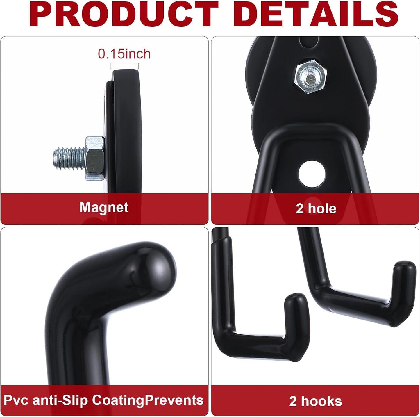 Landhoow Large Magnetic Hooks Heavy Duty Garage Magnet Hooks Strong Storage Utility Magnetic Hangers with Anti Slip Rubber Coating for Indoor and Outdoor Hanging(Black,18 Pcs)