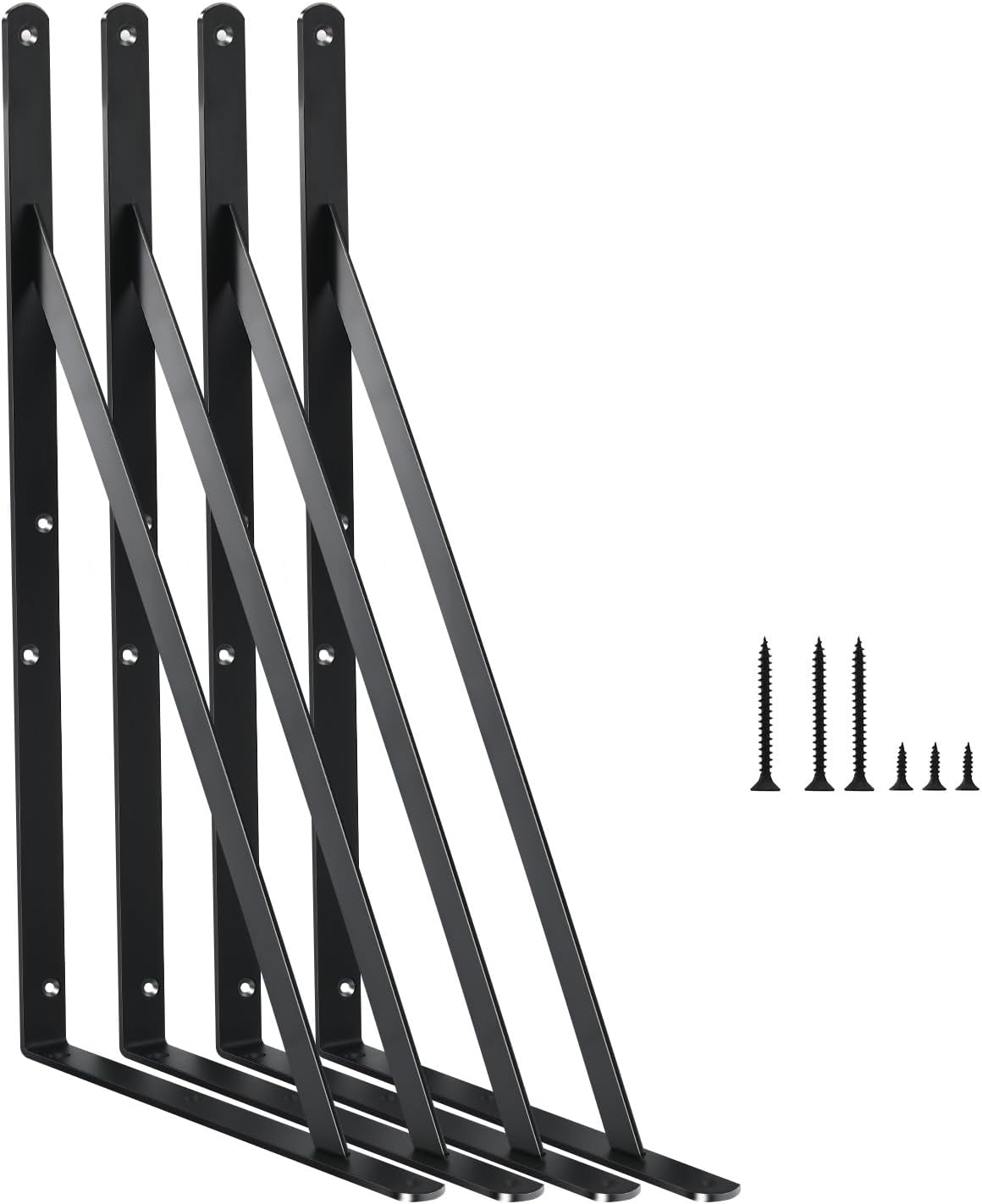 4 Pack L16 x H 10" Black Heavy Duty Shelf Brackets with Screws Metal Shelf Brackets Shelf Support Angle Brackets for Shelves L Brackets Heavy Duty Floating Shelf