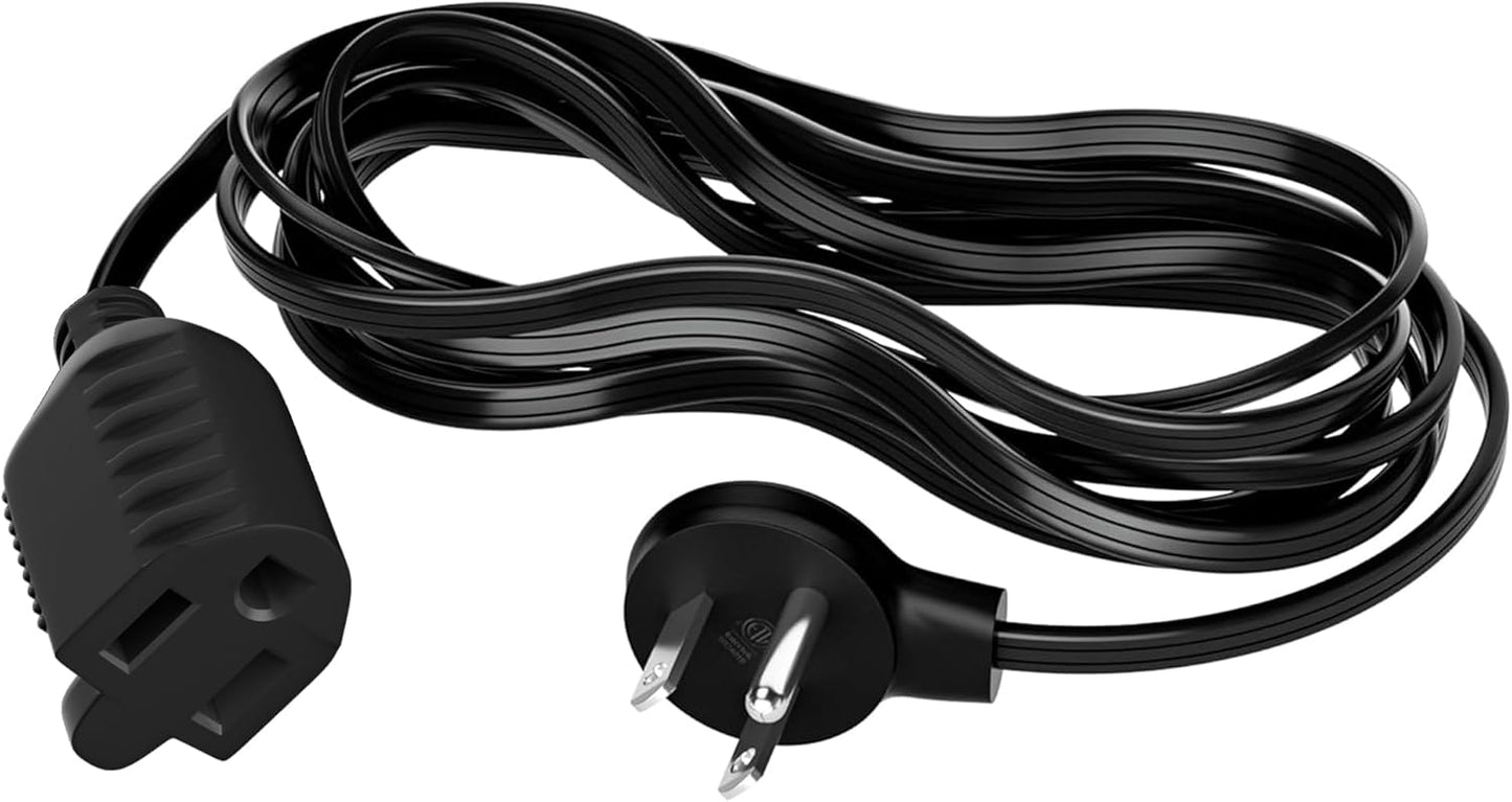 Elecan Flat Plug Extension Cord 15 Ft with Slim Space-Saving Plug Design, Thin Flat Cable Low Profile Power Cord 3 Prong Grounded Wire, 16 Gauge 13 A/125 V-Black-ETL Certified