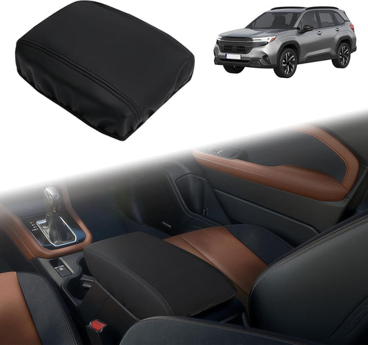 Center Console Cover Compatible with 2025 Subaru Forester, Leather Armrest Cover Arm Rest Box Lid Cover