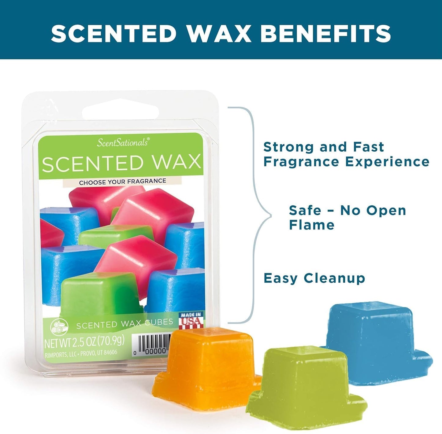 Scentsationals Wax Melts, Wax Cubes Strong Scent - Golden Apple - Long Lasting Scented Melts for Warmer, 10oz (24-Cubes)