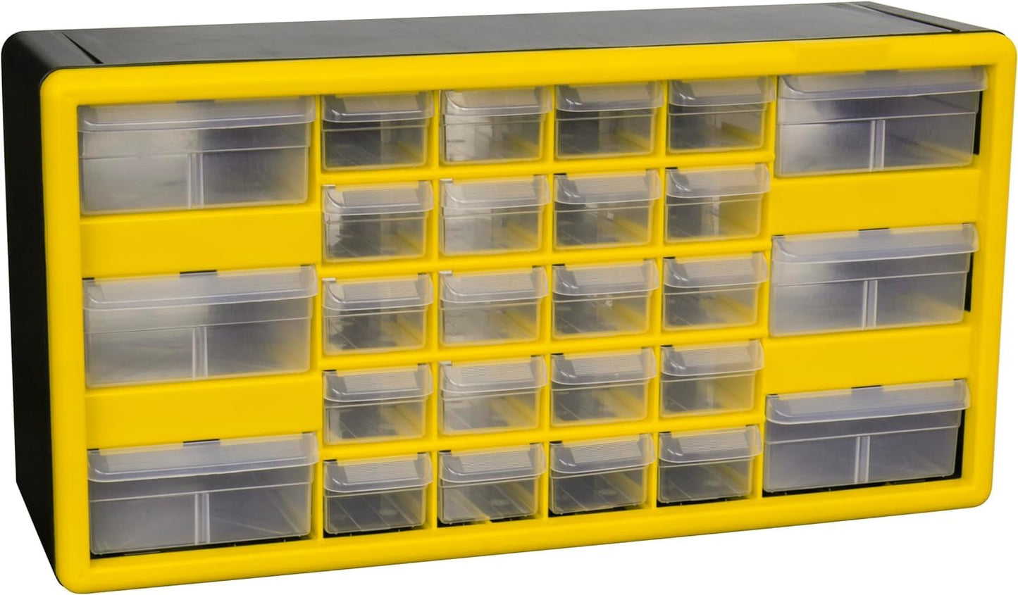 Akro-Mils 26-Drawer Plastic Drawer Storage Cabinet for Garage Organization, Bead Organizer, Building Bricks Storage, Teacher Toolbox, Makeup Organizer, 20-Inch W x 6-Inch D x 10-Inch H, 10126 Yellow