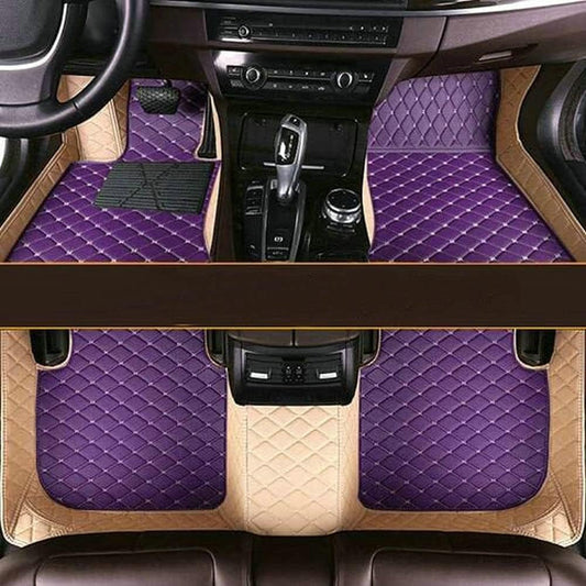 Custom All-Weather Protection Luxury Leather Floor Mats for Cars SUVs Trucks According Anti-Slip Leather Floor mats ﻿ (26,Beige and Purple)