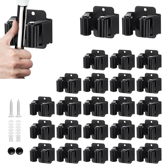 24PCS Broom and Mop Holder, Heavy Duty Garden Tool Organizer Rack Rake and Shovel Handle, Stainless Steel Mop Hanger. Wall Mounted with Screws.Matte Black