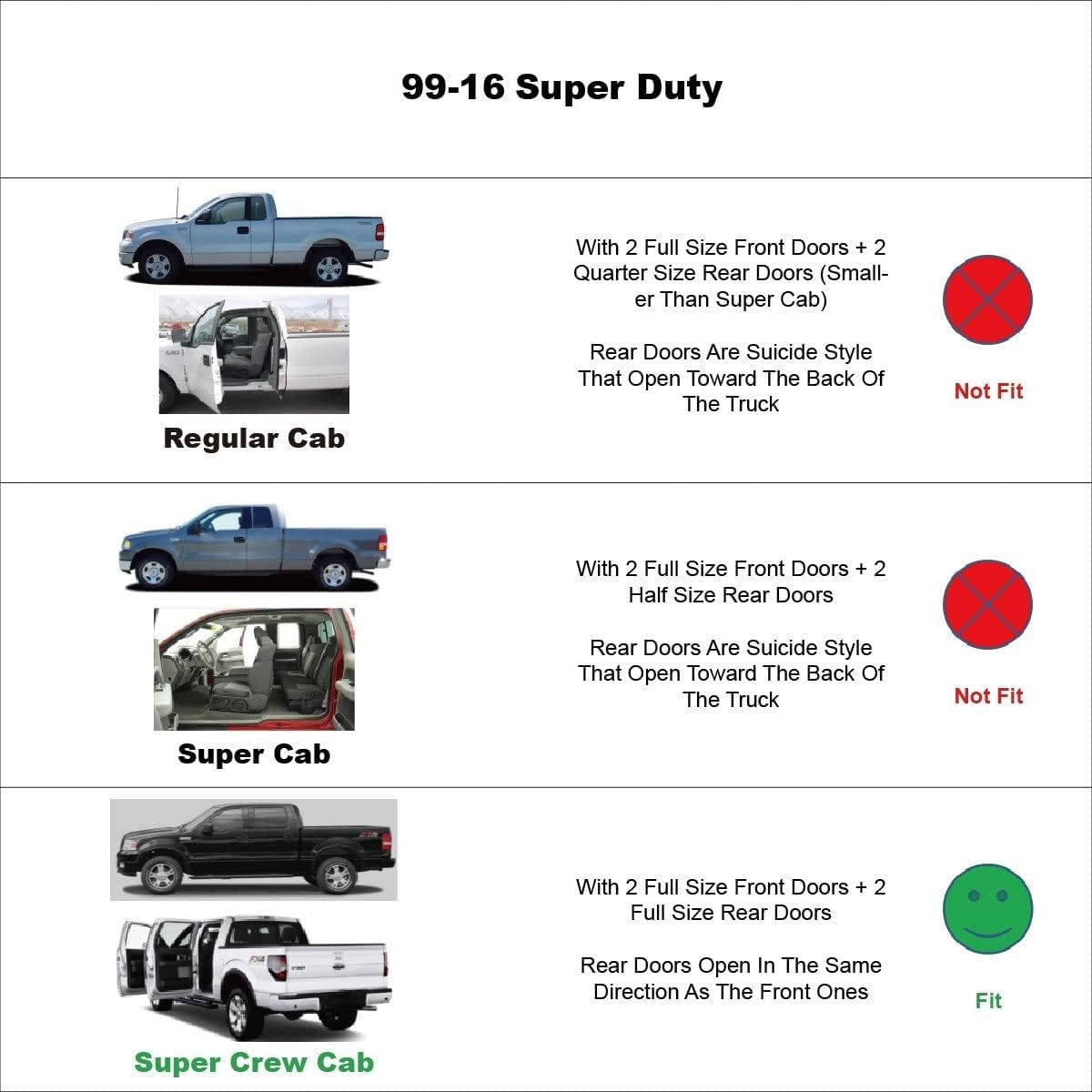 Chrome Side Window Visors Wind Vent Deflector for 1999-2016 Ford F-250/F-350/F-450/F-550 Super Duty SuperCrew Cab,4pcs Outside Mount Tape-On Chrome Nice Sun Rain Guards Set 94953Y