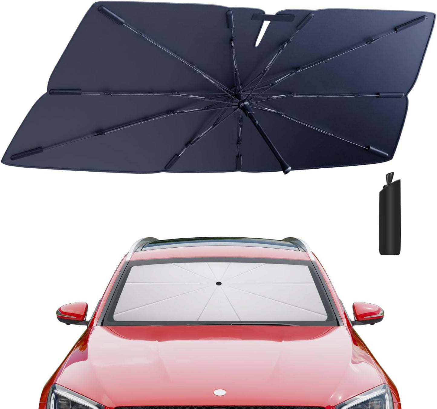 Windshield Sun Shade Umbrella Compatible with 2023-2025 Mercedes Benz GLC Accessories: Custom Fit 210T Silver, Foldable Sunshade Front Window Sun Visor, Blocks UV Rays, Keeps Car Cool for 300, 350e