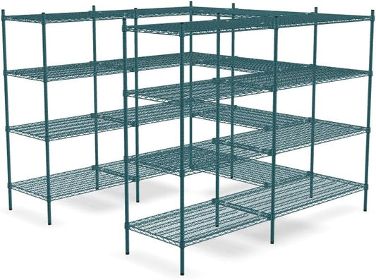 NSF 7' x 7' Walk-in 4-Tier Shelving Unit Kit with S-Hooks, Commercial Storage Rack Unit, Organizer Shelves System Kit, Heavy Duty Racking for Storage, Shelving Kits (Green Epoxy)