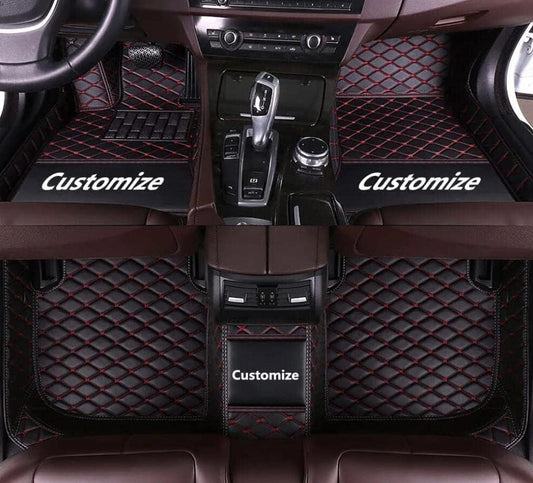 Custom All-Weather Protection Leather Car Floor Mats for Cars Sedan SUV Sports Car Waterproof Floor Mat (Black Red)
