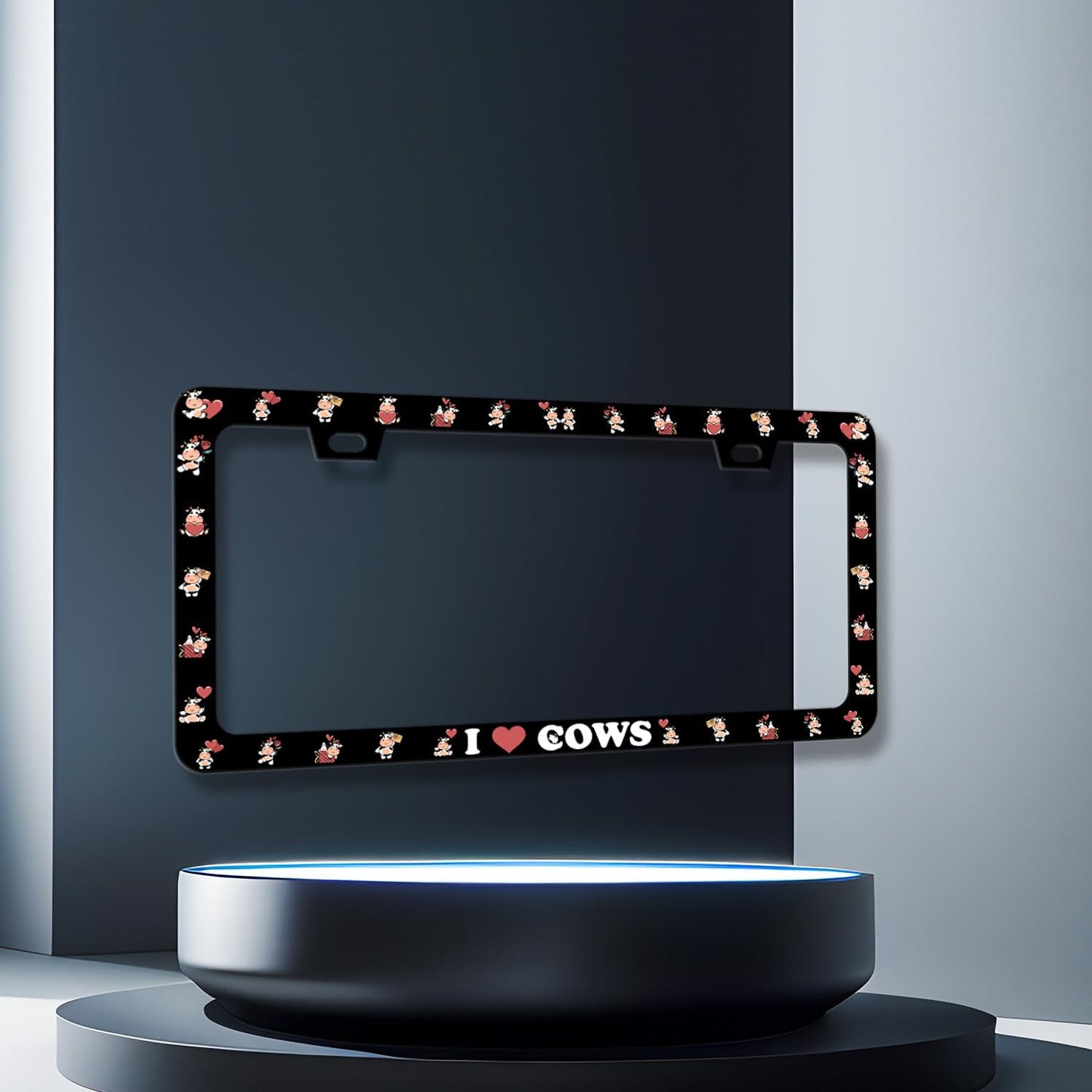 Cow License Plate Frame Cute I Love Cows License Plate Holder for Personalized Colorful Animal Car Decorative Stainless Steel Funny License Plate Cows Auto Part with Screws 12.2" x6.2"