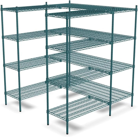 NSF 5' x 5' Walk-in 4-Tier Shelving Unit Kit with S-Hooks, Commercial Storage Rack Unit, Organizer Shelves System Kit, Heavy Duty Racking for Storage, Shelving Kits (Green Epoxy)