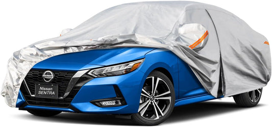 Kayme 6 Layers Car Cover Custom Fit for Nissan Sentra (2000-2025) Waterproof All Weather for Automobiles, Outdoor Full Cover Rain Sun UV Protection.Silver