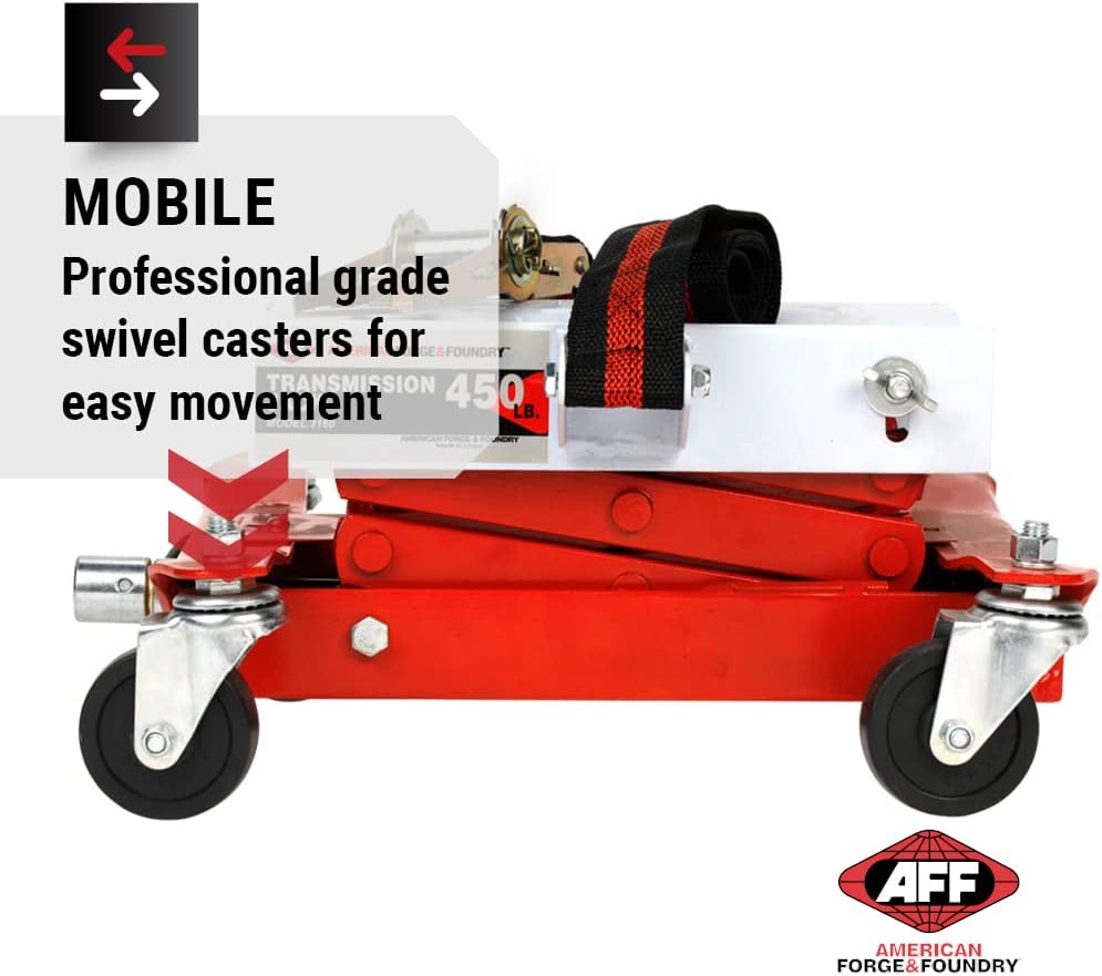 AFF Manual Transmission Jack - Use 1/2" Drive Ratchet to Operate - for Transmissions & Gas Tanks on Smaller Vehicles - 450 lbs Capacity