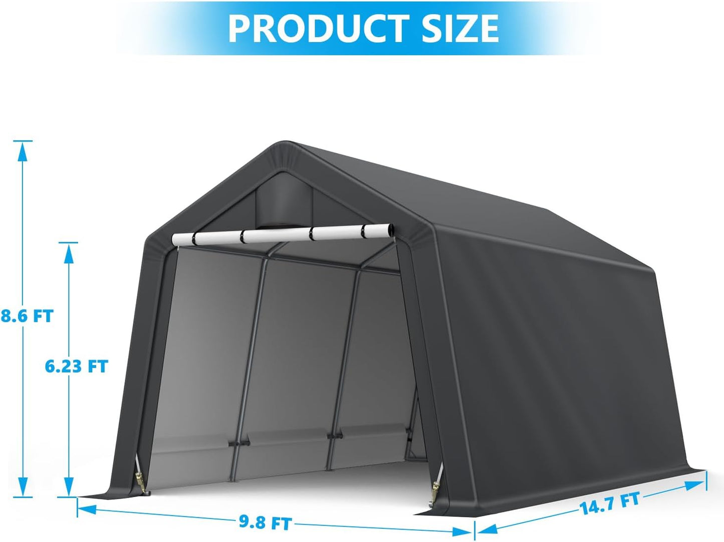 10x15FT Outdoor Storage Shelter Carport,Thickened Double-layer Heavy Duty Storage Shed Carport with Roll-up Zipper for Bike, Motorcycle, Garden Storage, Dual-color PE Waterproof and UV Resistant, Gray