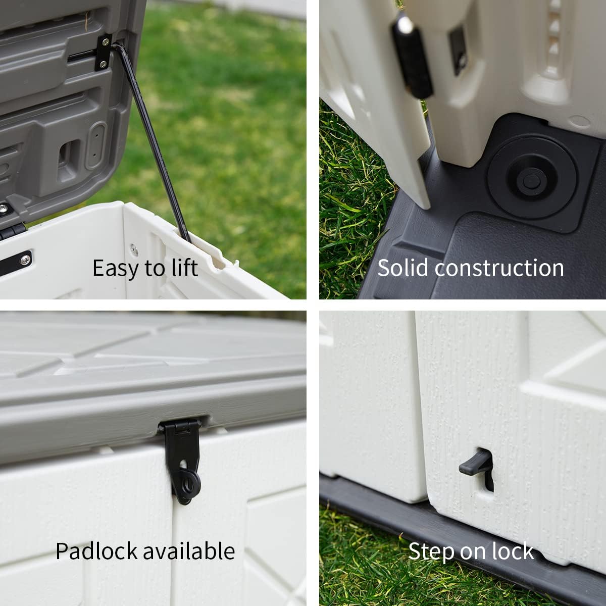 Large Horizontal Storage Sheds,38 cu.ft. Outdoor Storage Box for Garden,Patio and Backyard,Customized Shelves &Lockable(Off White)