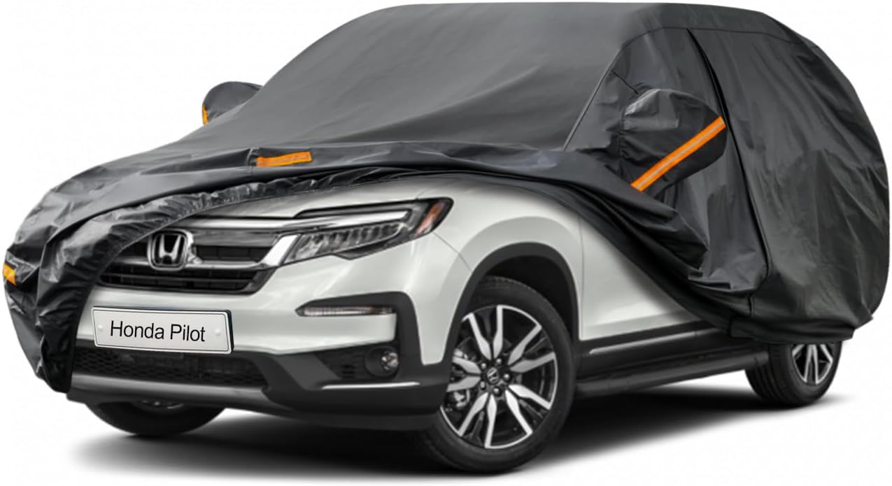 Kayme 7 Layers SUV Car Cover Custom Fit for Honda Pilot (2008-2025) Waterproof All Weather for Automobiles, Outdoor Full Cover Rain Sun UV Protection.Black