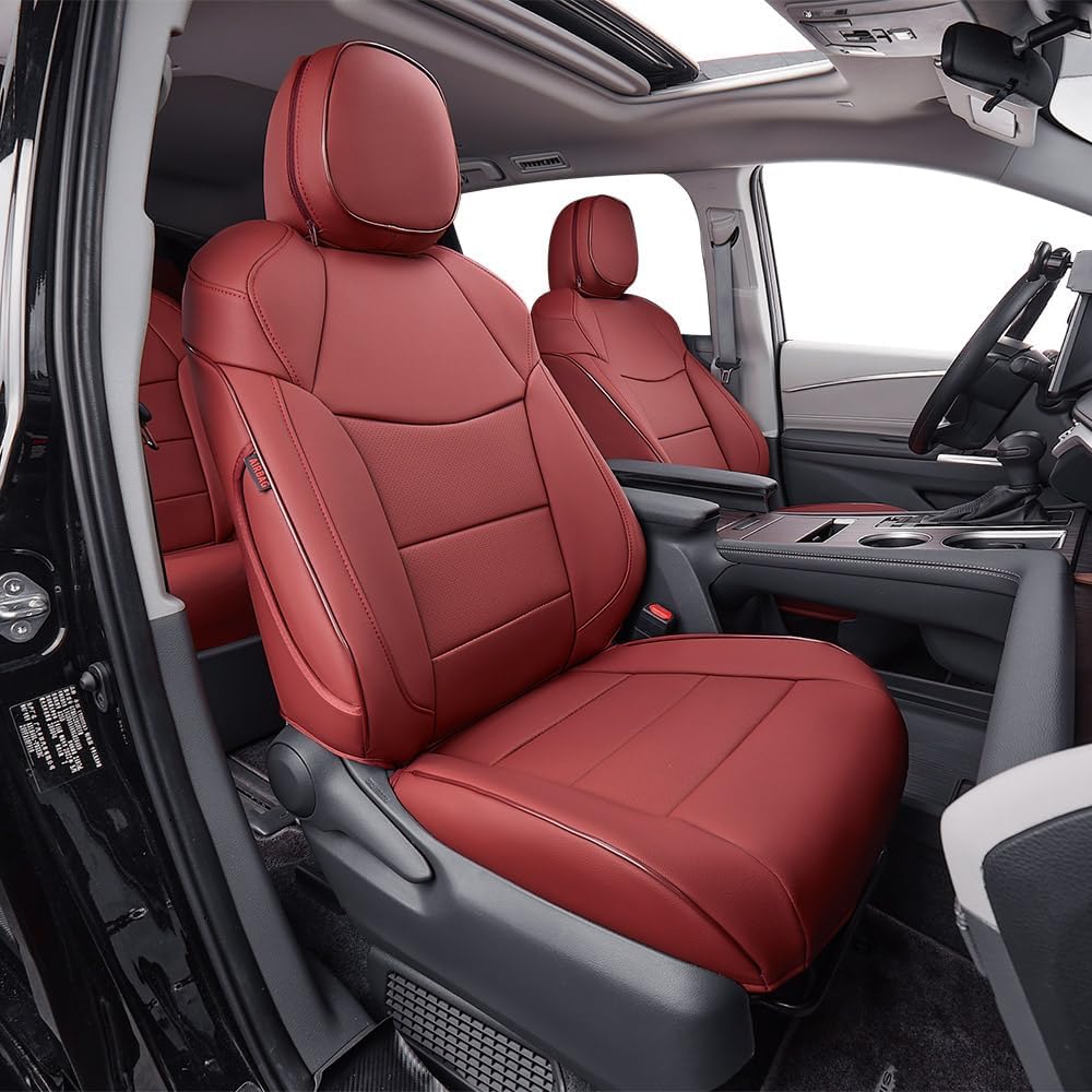 EKR Sienna Seat Covers for 2021-2025 Toyota Sienna XLE,XSE,Limited,Platinum,7 Seats,2nd Row Captain Chairs W/NO Legrest,Waterproof Seat Covers Full Set for Cars,Car Seat Protectors-Leather(Burgundy)