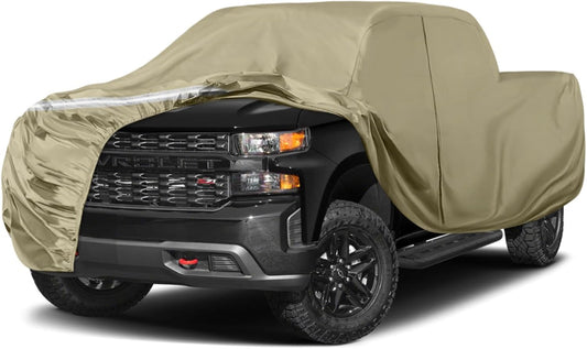 Waterproof Truck Covers Replace for Ford F150 / Dodge Ram 1500 CrewCab 6.5 ft, Multilayer Heavy Duty with Cotton Liner Truck Cover with Zipper Door, Windproof Bands for Snow Rain Dust Protection