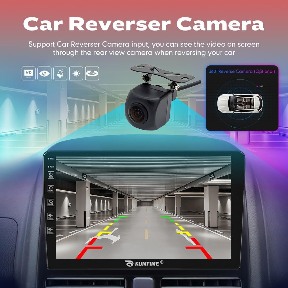 Kunfine Car CarPlay Android Auto Navigation Stereo GPS Radio Reverse Camera Display 9" IPS Touchscreen Headunit Tablet Media Player for Peugeot 301 13-22, if Applicable Octa Core 6G+128G Matte Black